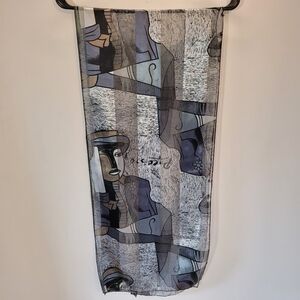 Vintage Picasso Gray Art Sheer Scarf  12.5 X 59.5 "